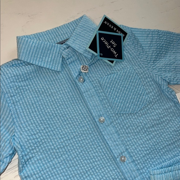 Andy & Evan Seersucker Light Blue Button Down Shirt and Shorts Set 2T 3T 4T - Picture 3 of 3
